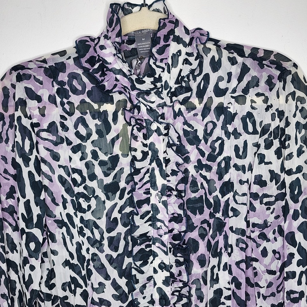 ISABELLA RODRIGUEZ Woman's M Animal Print Purple TOP RUFFLE‎ Long Sleeve READ
